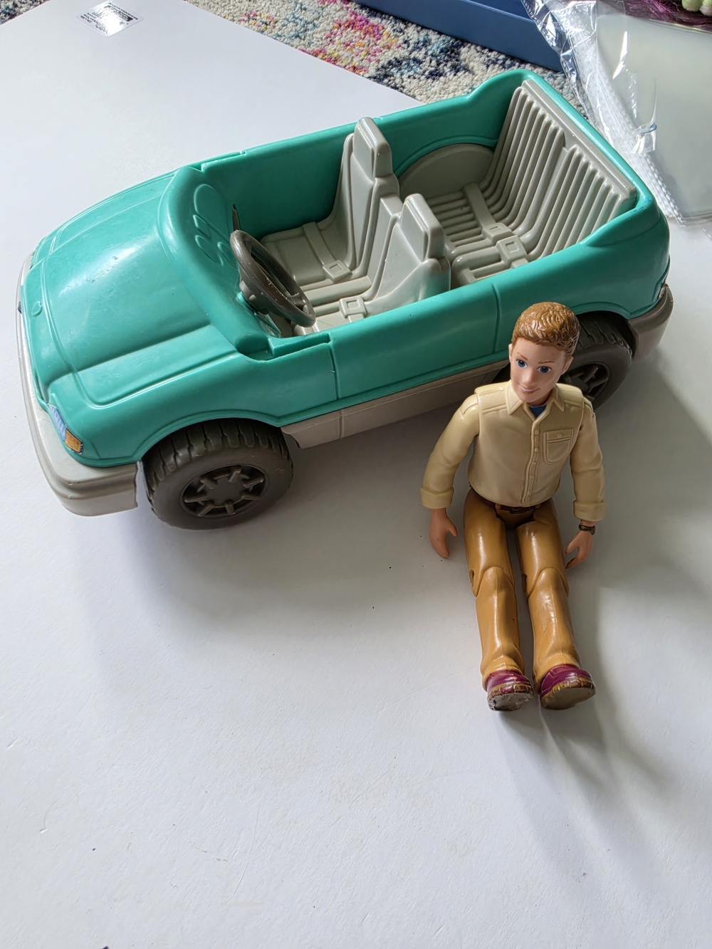 Fisher-Price Teal 1997 Loving Fmaily Toy Car, 2006 Loving Family Figure